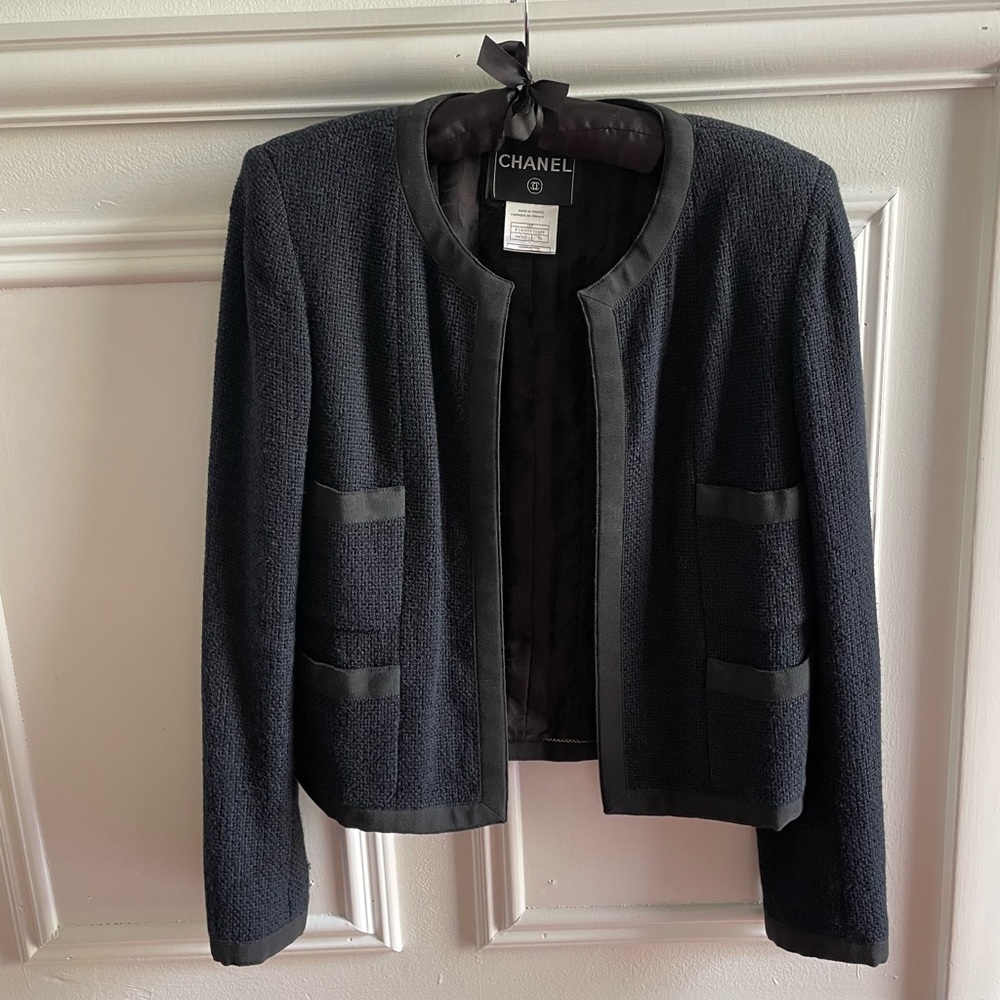 Vintage CHANEL Tweed Jacket Dark Navy/Black
